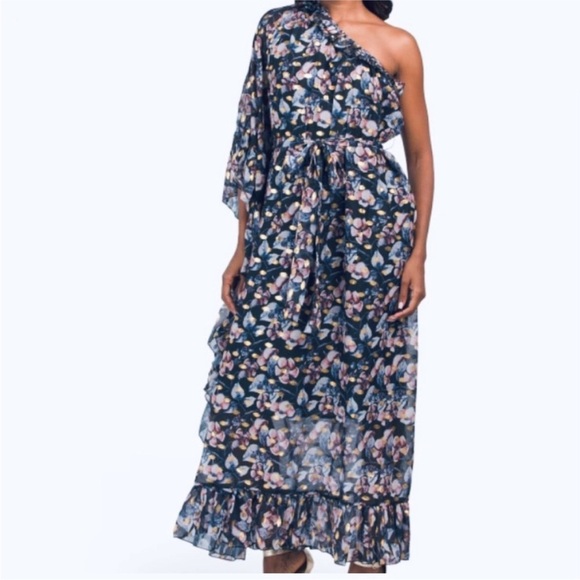 Dalia Macphee beautiful one-shoulder floral maxi dress NWT - Picture 1 of 12